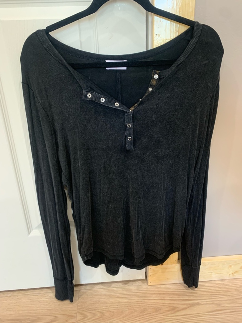Pink Lily Black Long Sleeve Henley Top